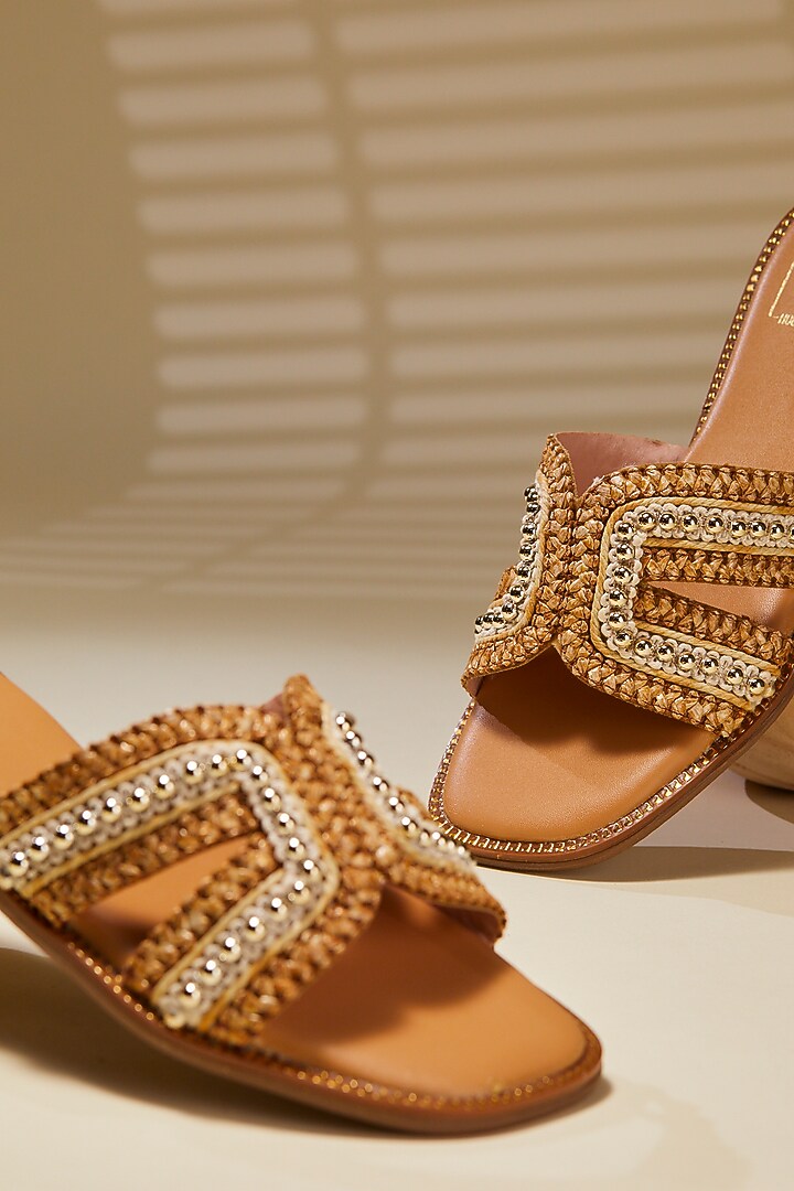 White Premium Leatherette Embellished Flats by House of Vian at Pernia's Pop Up Shop