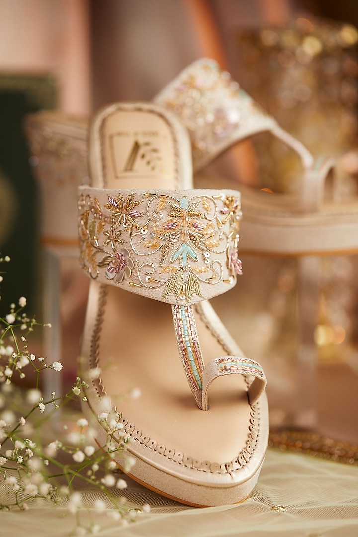 Gold Dupion Silk Embroidered Wedges by House of Vian at Pernia's Pop Up Shop