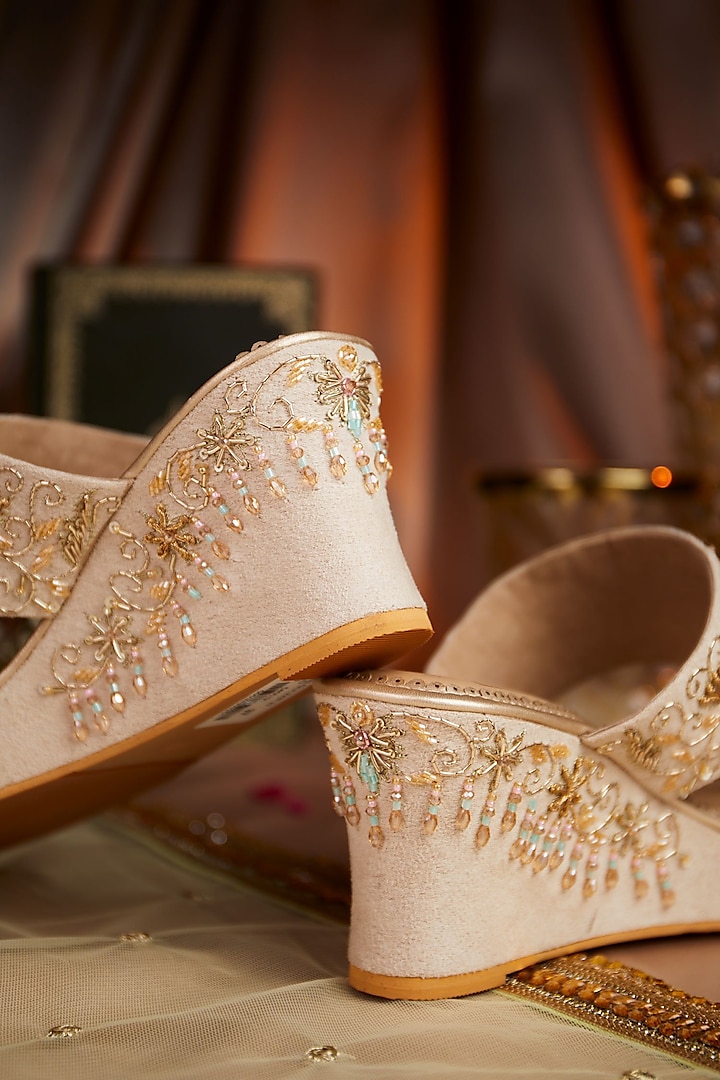 Gold Dupion Silk Embroidered Wedges by House of Vian at Pernia's Pop Up Shop
