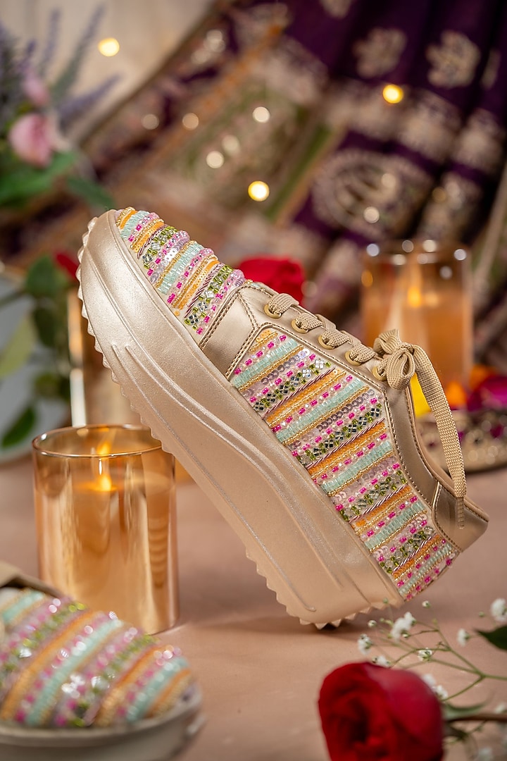Multi-Colored Satin Hand Embroidered Sneakers by House of Vian at Pernia's Pop Up Shop