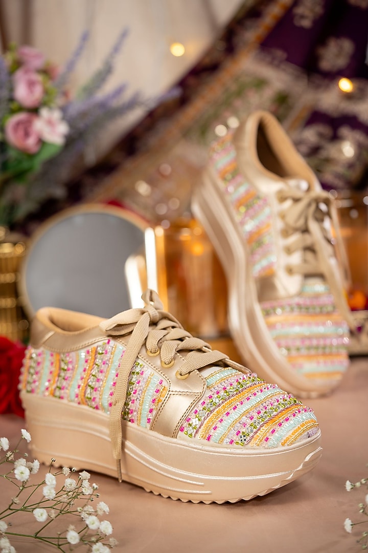Multi-Colored Satin Hand Embroidered Sneakers by House of Vian at Pernia's Pop Up Shop