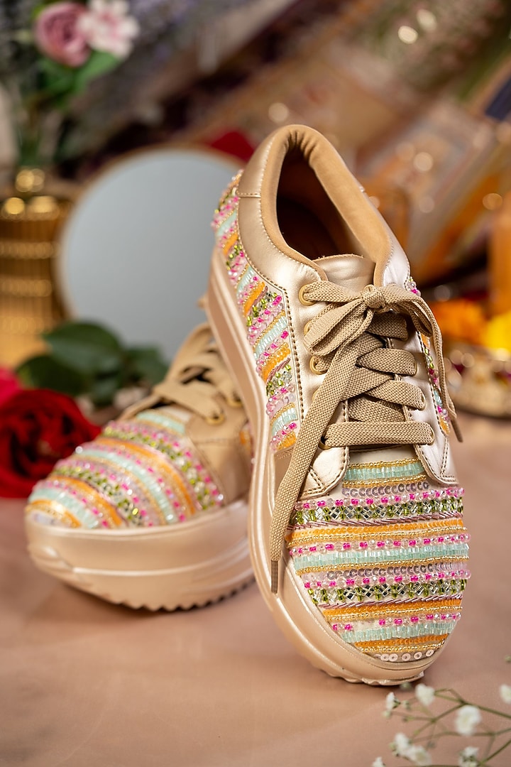 Multi-Colored Satin Hand Embroidered Sneakers by House of Vian at Pernia's Pop Up Shop