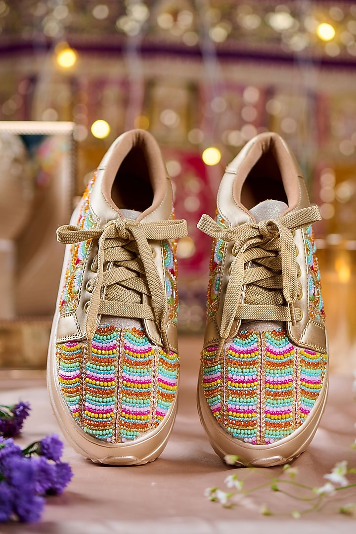 Multi-Colored Satin Hand Embroidered Sneakers by House of Vian at Pernia's Pop Up Shop