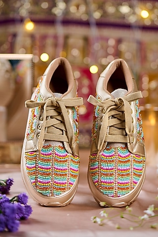 Multi-Colored Satin Hand Embroidered Sneakers by House of Vian