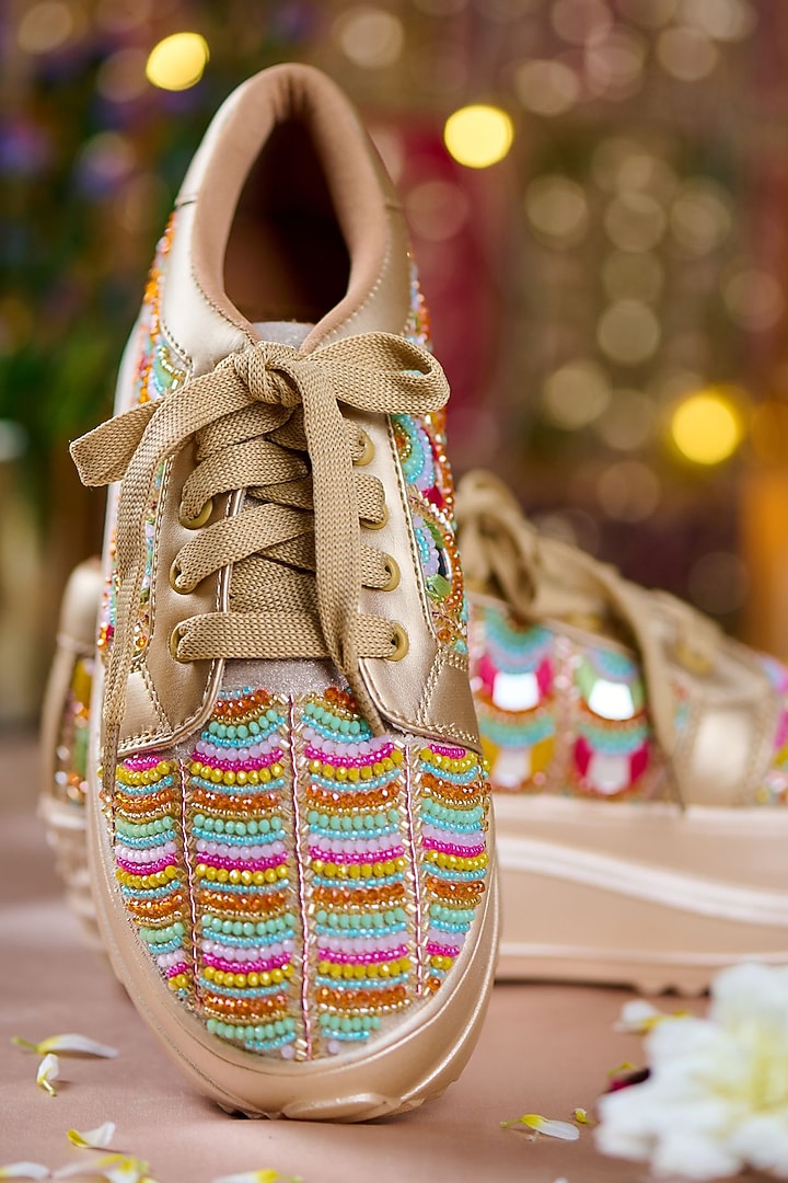 Multi-Colored Satin Hand Embroidered Sneakers by House of Vian at Pernia's Pop Up Shop