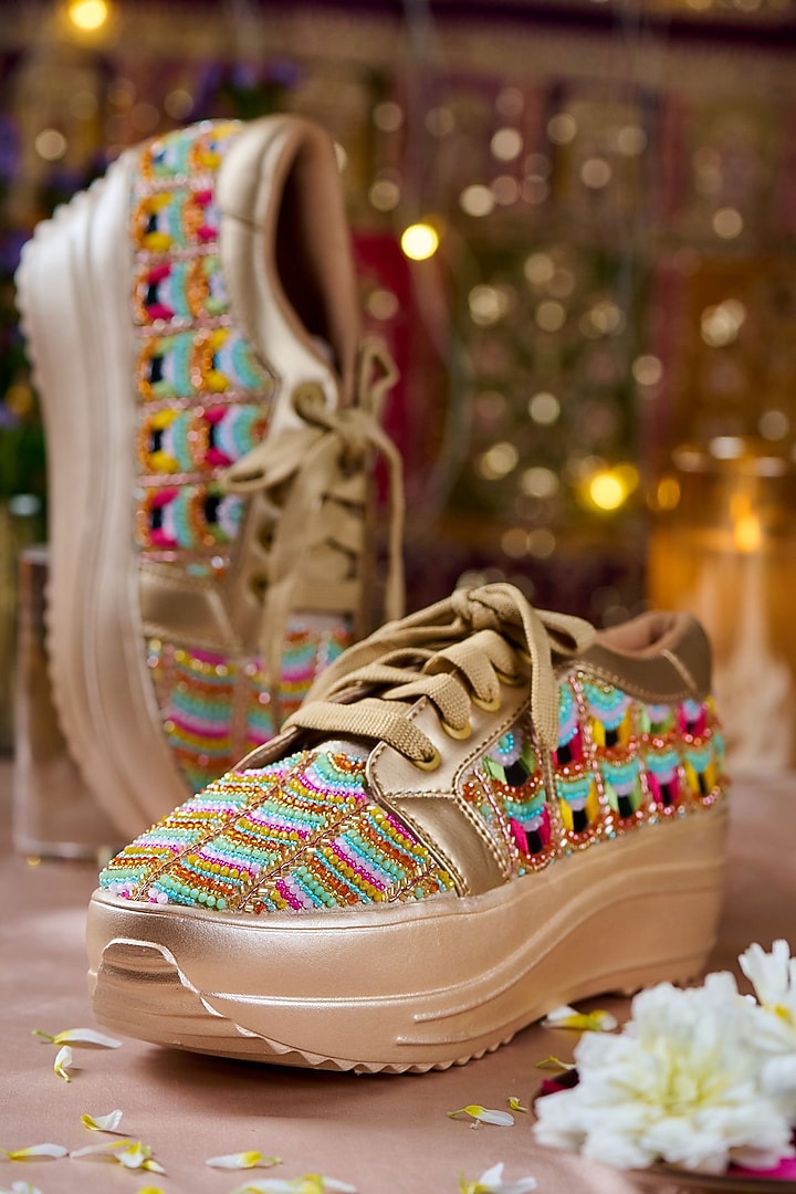 Multi-Colored Satin Hand Embroidered Sneakers by House of Vian at Pernia's Pop Up Shop