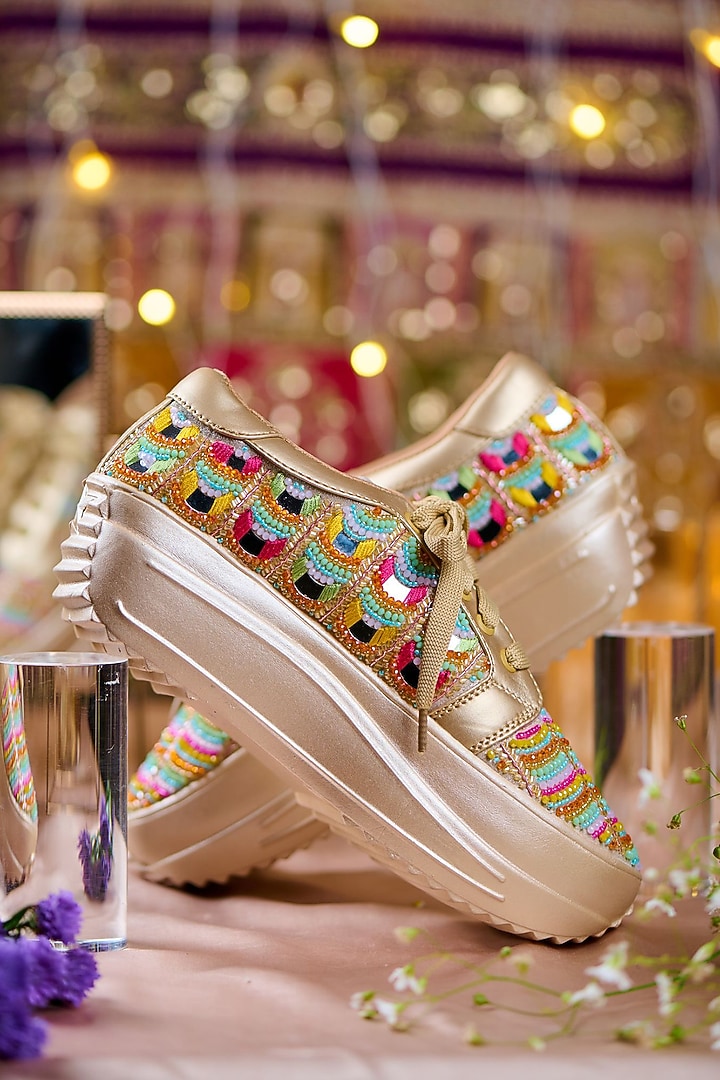 Multi-Colored Satin Hand Embroidered Sneakers by House of Vian at Pernia's Pop Up Shop