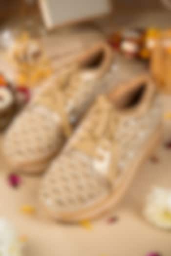 Gold Satin Dabka Work Sneakers by House of Vian at Pernia's Pop Up Shop