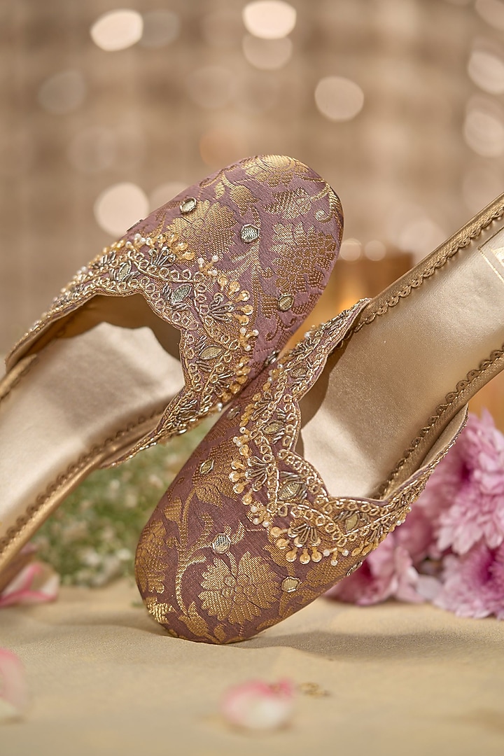 Mauve Brocade Fabric Sequins Embroidered Heels by House of Vian at Pernia's Pop Up Shop