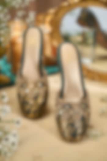 Green Brocade Fabric Sequins Embroidered Heels by House of Vian at Pernia's Pop Up Shop