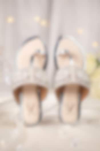 Silver Crepe Dabka Embroidered Kolhapuri Flats by House of Vian at Pernia's Pop Up Shop