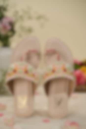 Multi-Colored Satin Fabric Thread Kolhapuri Flats by House of Vian at Pernia's Pop Up Shop