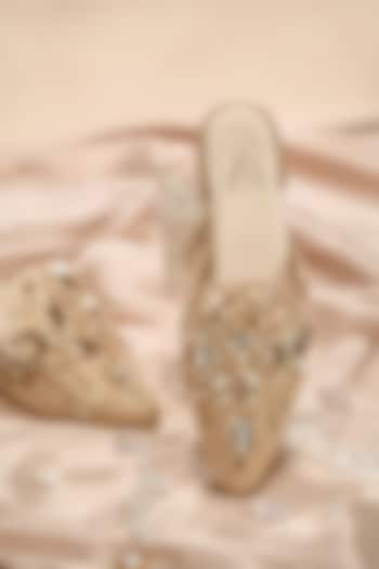 Nude Dupion Fabric Embroidered Mules by House of Vian at Pernia's Pop Up Shop