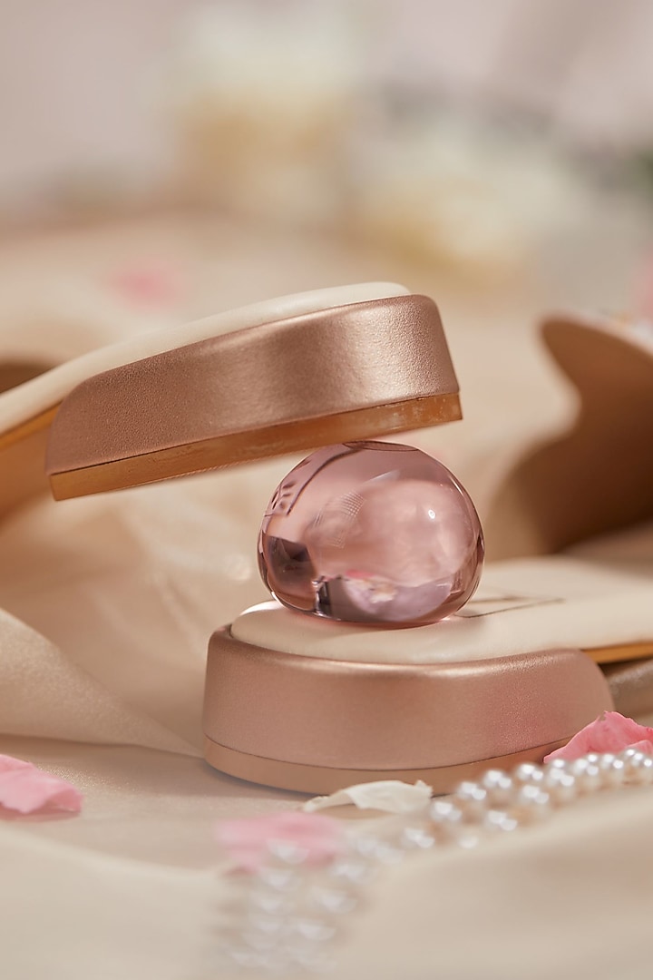 Rose Gold Shimmer Fabric Dabka Work Mules by House of Vian at Pernia's Pop Up Shop