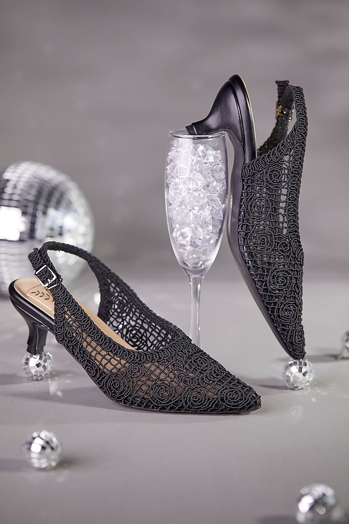 Black Faux Leather Slingback Pump by House of Vian at Pernia's Pop Up Shop