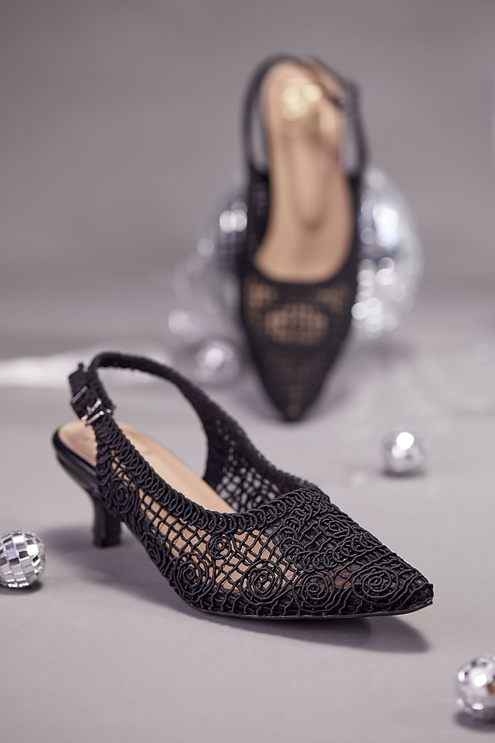 Black Faux Leather Slingback Pump by House of Vian at Pernia's Pop Up Shop