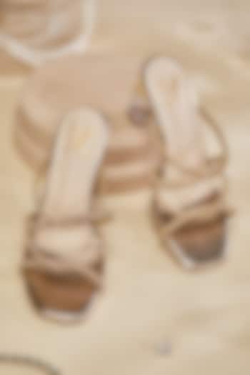 Gold Faux Leather Stone Embellished Heels by House of Vian at Pernia's Pop Up Shop