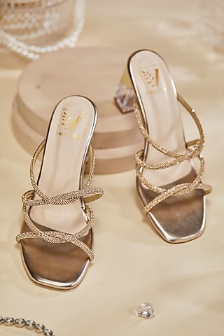 Gold Faux Leather Stone Embellished Heels by House of Vian