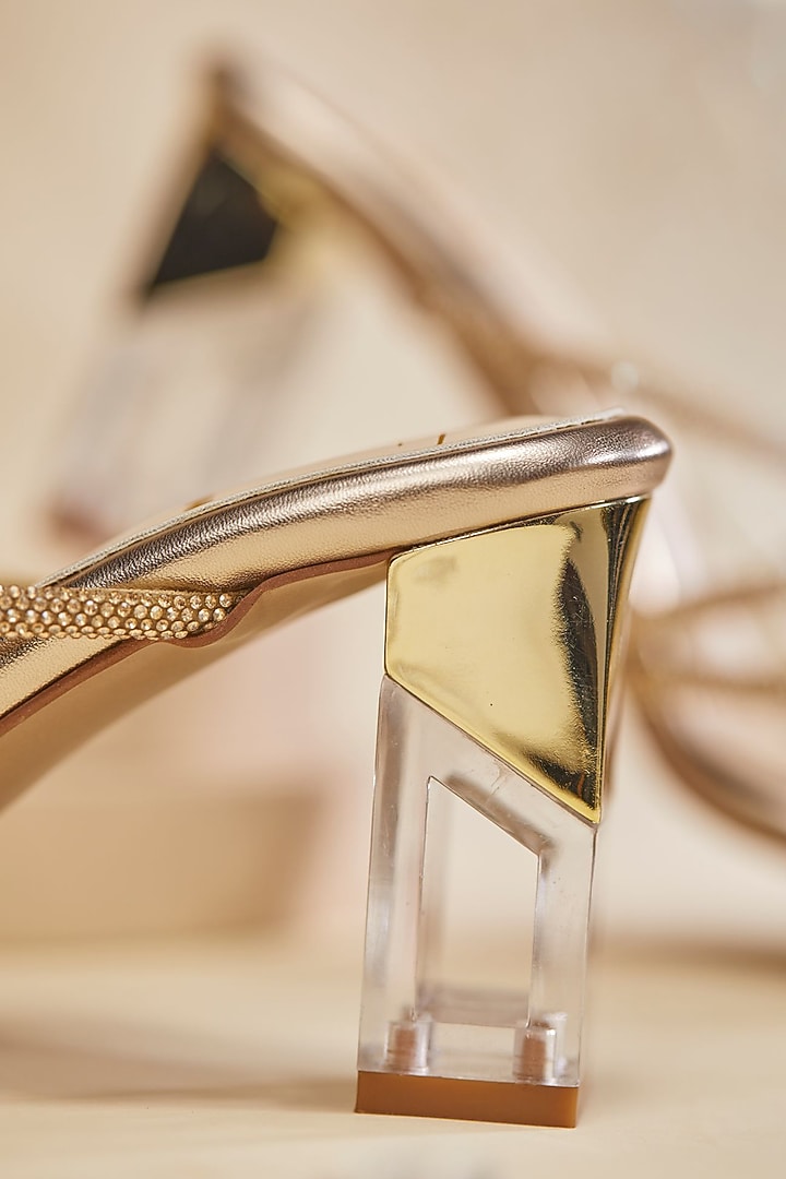 Gold Faux Leather Stone Embellished Heels by House of Vian at Pernia's Pop Up Shop