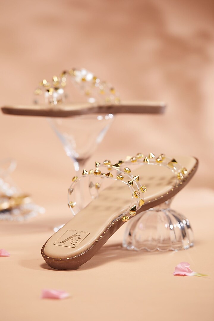 Gold Faux Leather Stone Embellished Flats by House of Vian at Pernia's Pop Up Shop