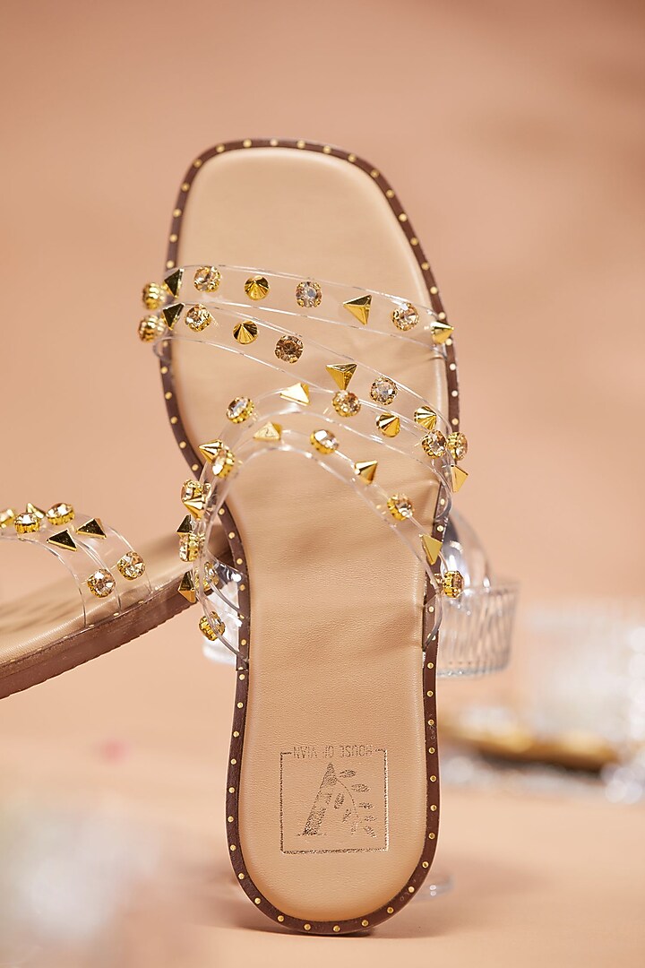 Gold Faux Leather Stone Embellished Flats by House of Vian at Pernia's Pop Up Shop