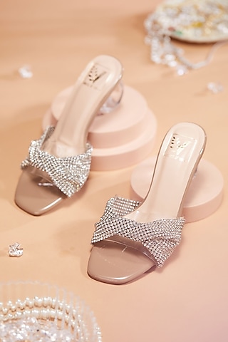 Silver Faux Leather Stone Embellished Heels by House of Vian