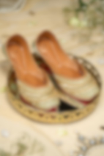 Green Tissue Silk Cutdana Embroidered Juttis by House of Vian at Pernia's Pop Up Shop