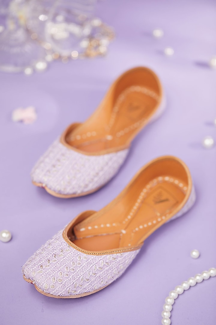 Purple Silk Sequins Embroidered Juttis by House of Vian at Pernia's Pop Up Shop