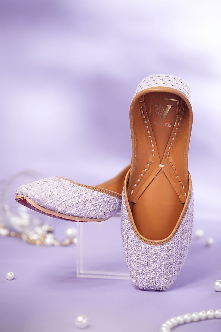 Purple Silk Sequins Embroidered Juttis by House of Vian at Pernia's Pop Up Shop