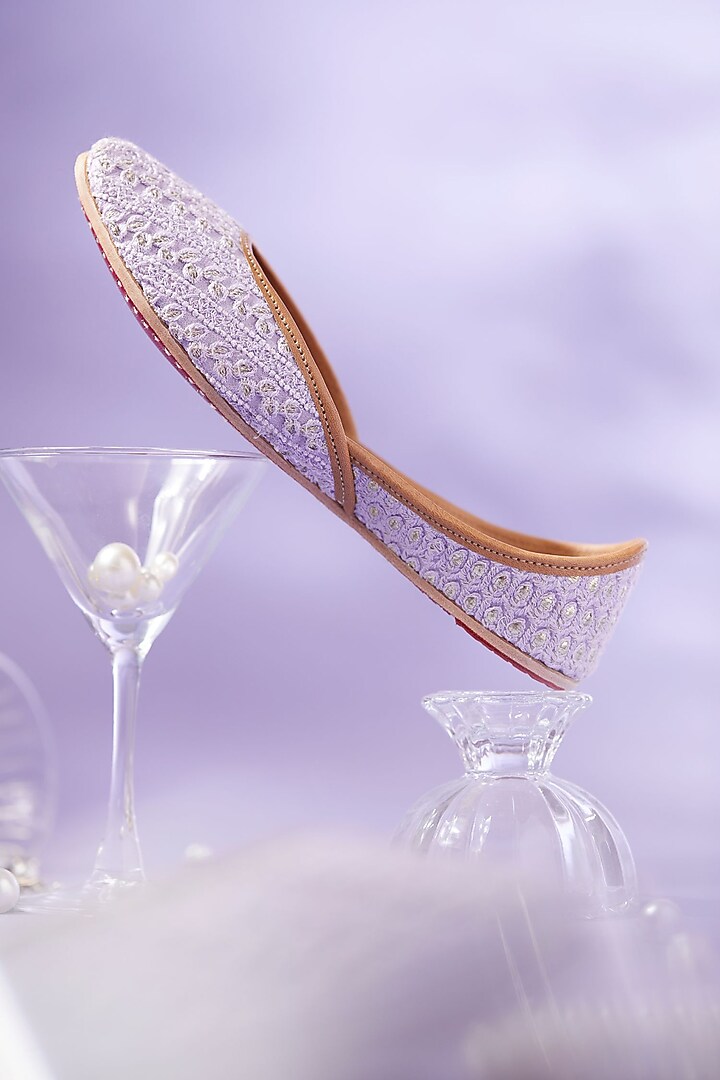 Purple Silk Sequins Embroidered Juttis by House of Vian at Pernia's Pop Up Shop