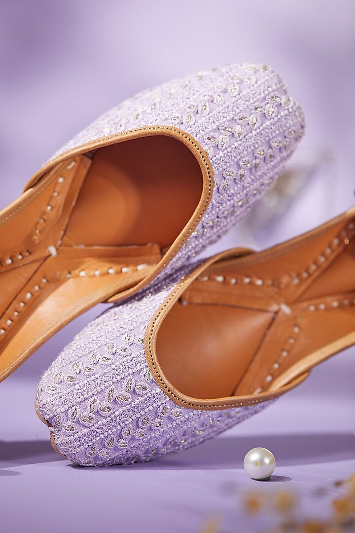 Purple Silk Sequins Embroidered Juttis by House of Vian at Pernia's Pop Up Shop