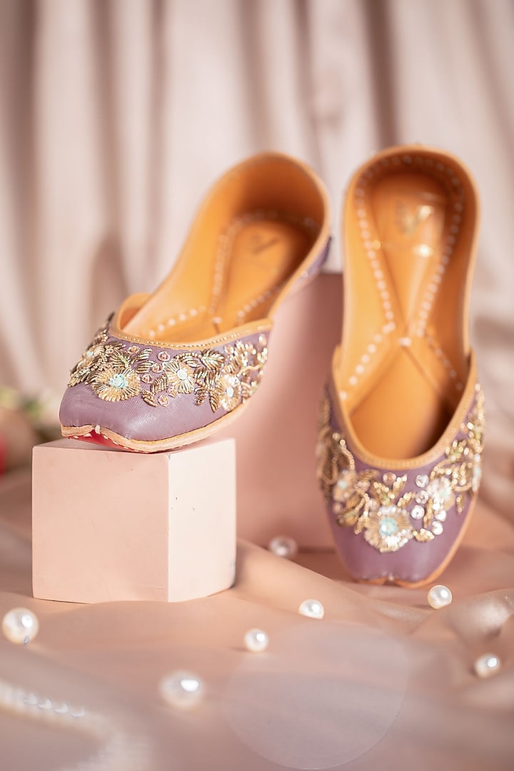 Purple Tissue Silk Nakshi Embroidered Juttis by House of Vian at Pernia's Pop Up Shop