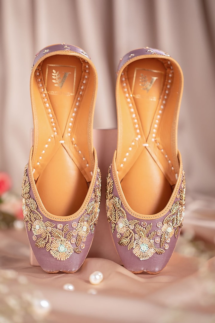Purple Tissue Silk Nakshi Embroidered Juttis by House of Vian at Pernia's Pop Up Shop