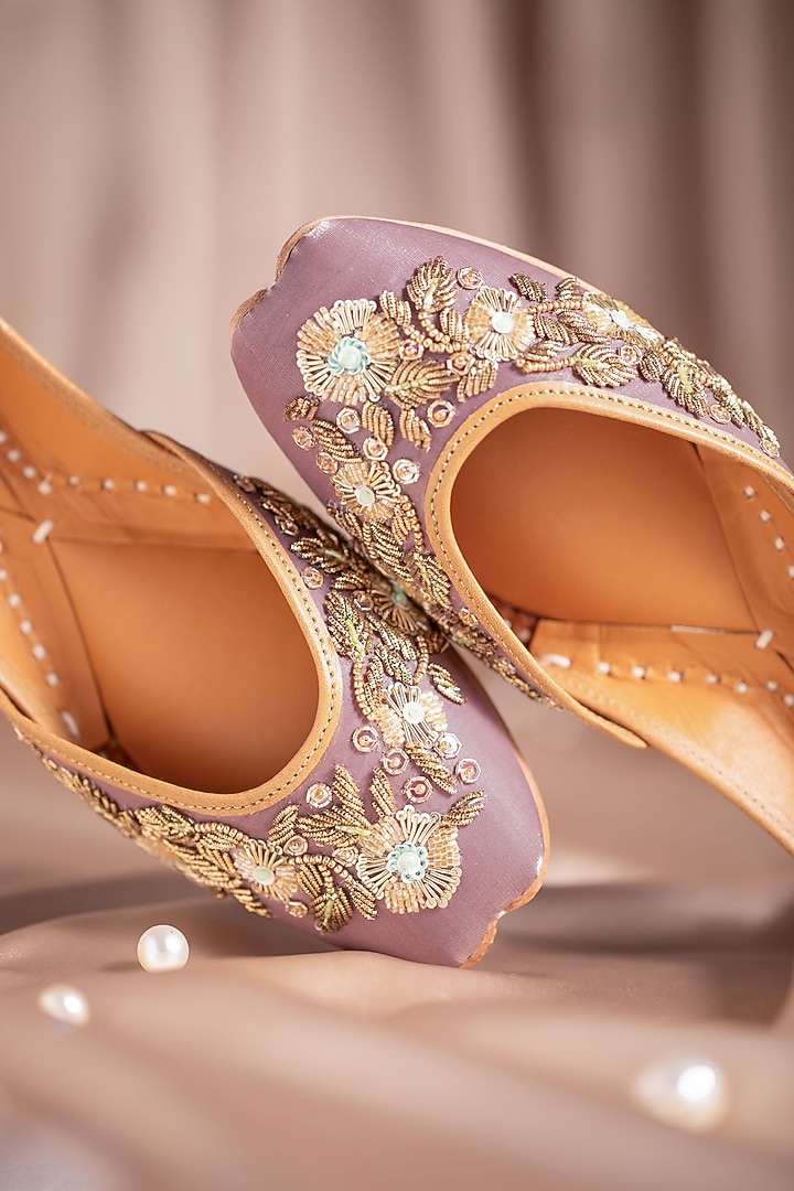 Purple Tissue Silk Nakshi Embroidered Juttis by House of Vian at Pernia's Pop Up Shop