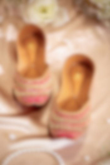 Pink Dupion Silk & Banarasi Brocade Cutdana Embroidered Juttis by House of Vian at Pernia's Pop Up Shop