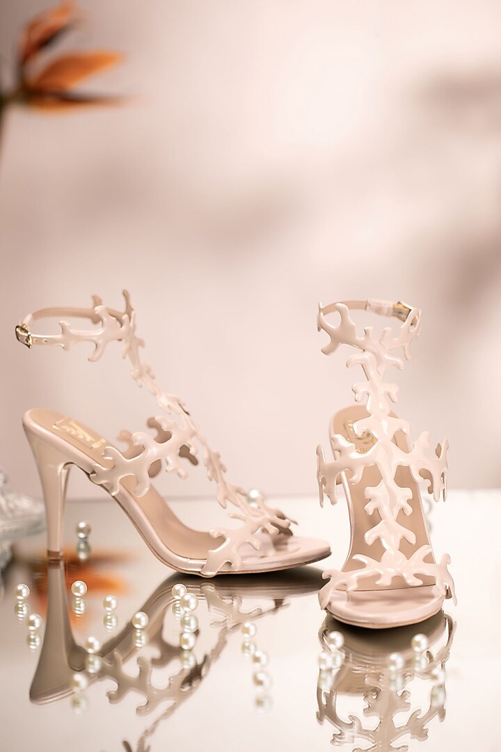 Beige Faux Leather Heels by House of Vian at Pernia's Pop Up Shop