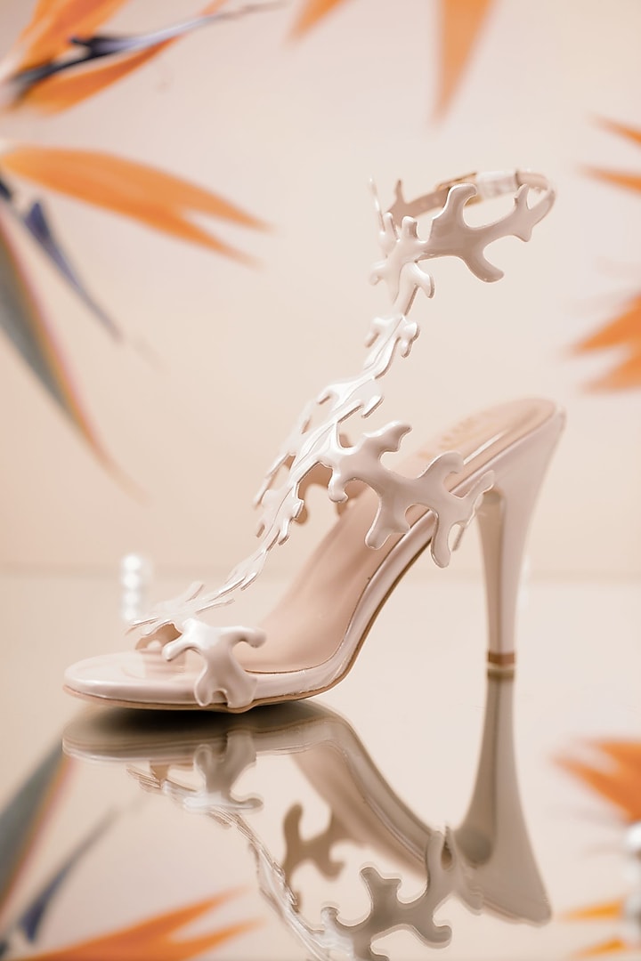 Beige Faux Leather Heels by House of Vian at Pernia's Pop Up Shop