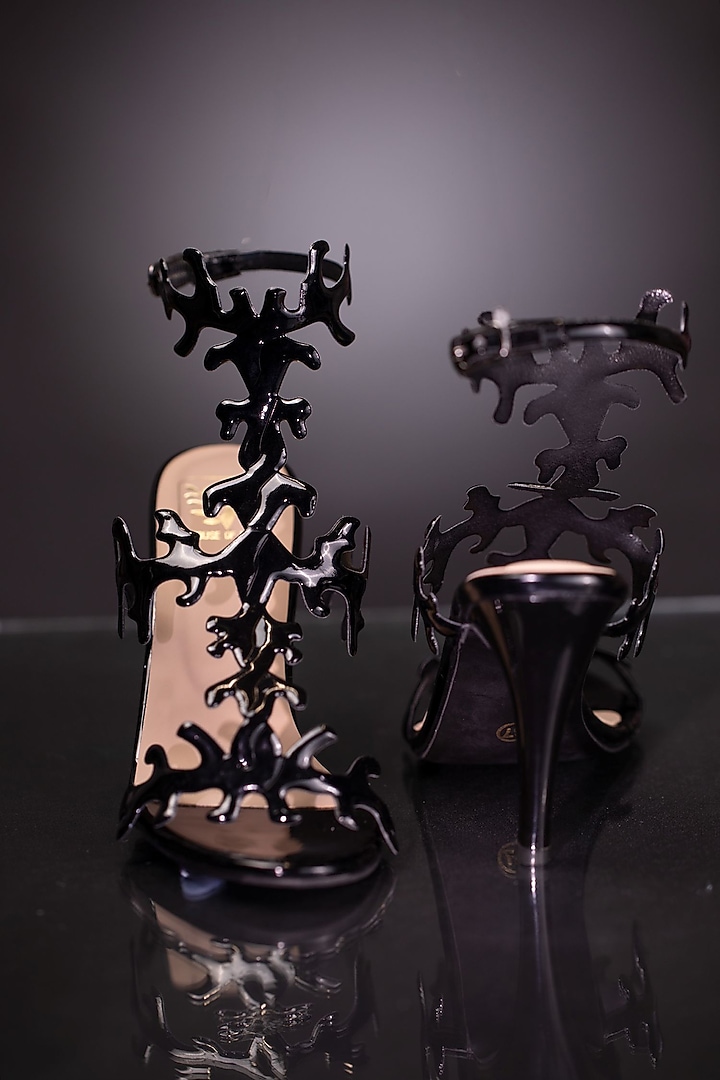 Black Faux Leather Heels by House of Vian at Pernia's Pop Up Shop