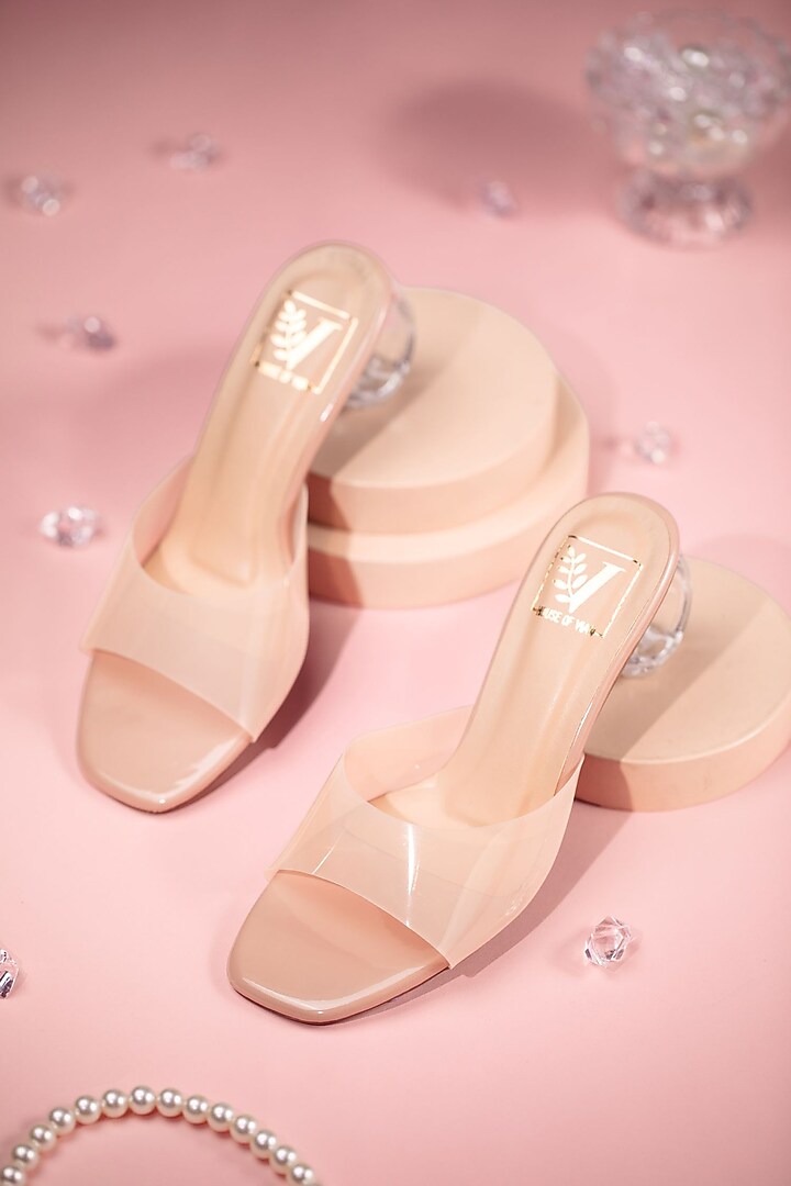 Pink Faux Leather Crystal Heels by House of Vian at Pernia's Pop Up Shop