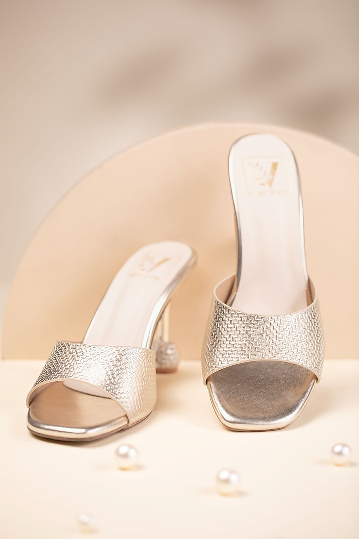 Gold Faux Leather Embossed Heels by House of Vian at Pernia's Pop Up Shop