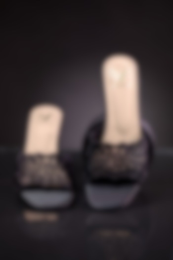 Beige Faux Leather Floral Embroidered Heels by House of Vian at Pernia's Pop Up Shop