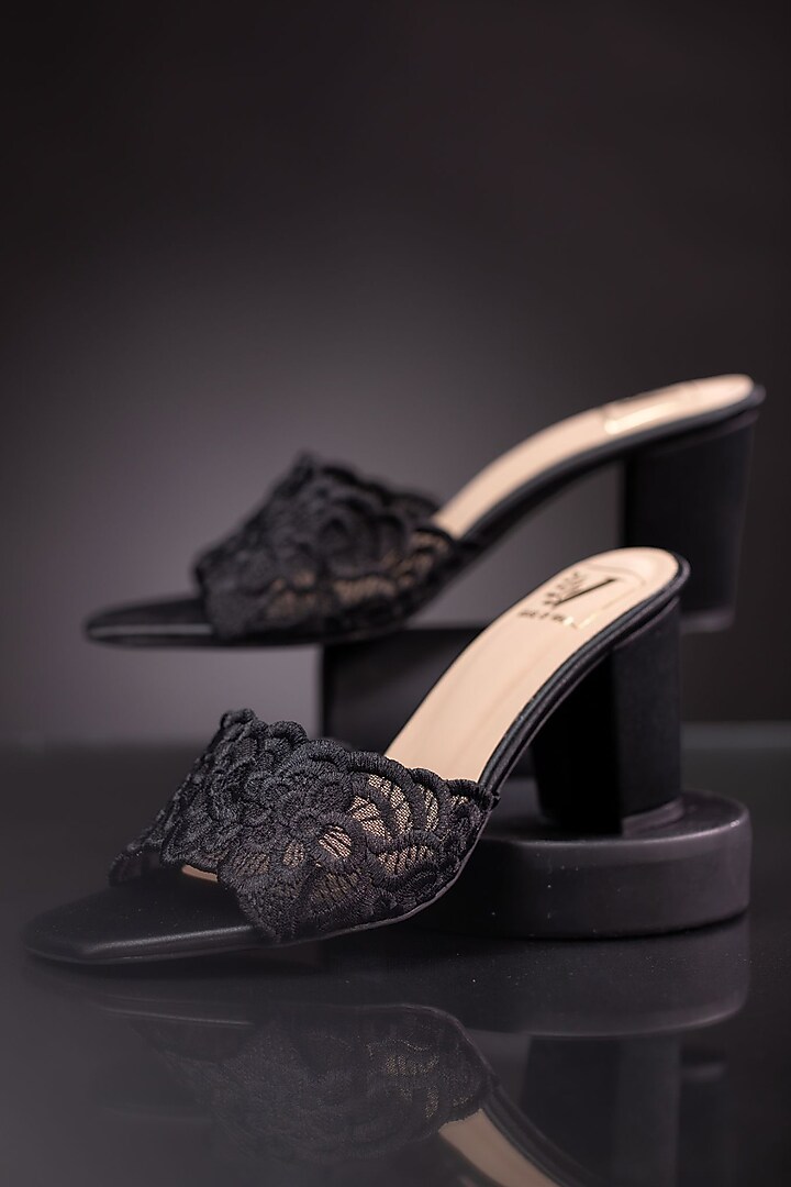 Beige Faux Leather Floral Embroidered Heels by House of Vian at Pernia's Pop Up Shop