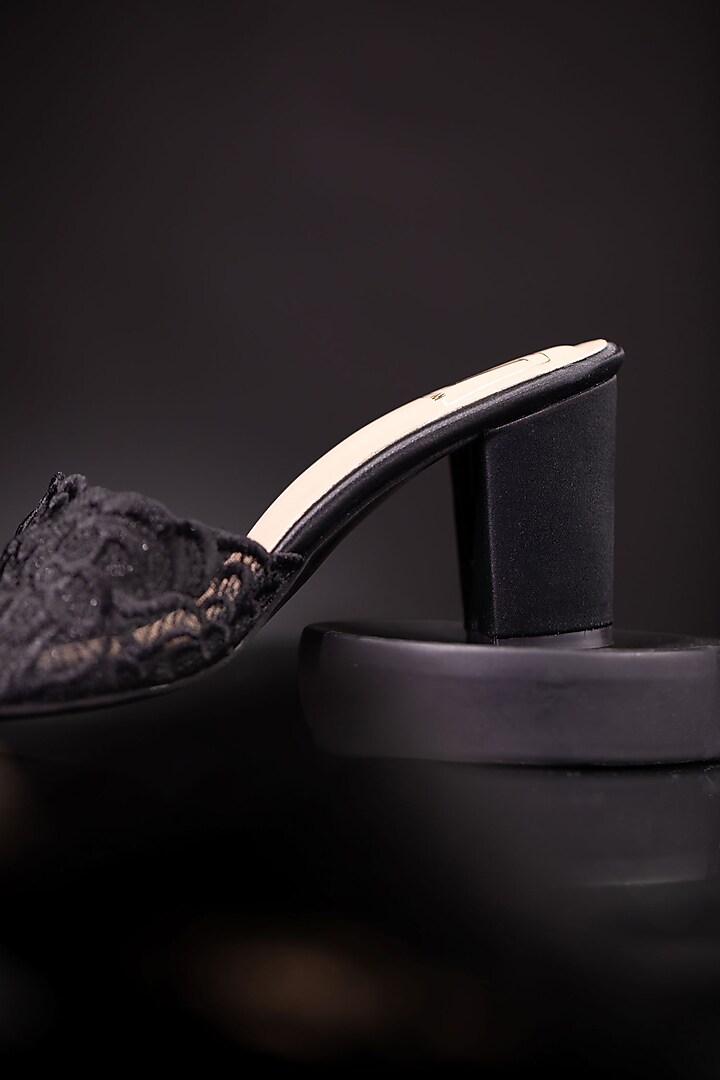 Beige Faux Leather Floral Embroidered Heels by House of Vian at Pernia's Pop Up Shop