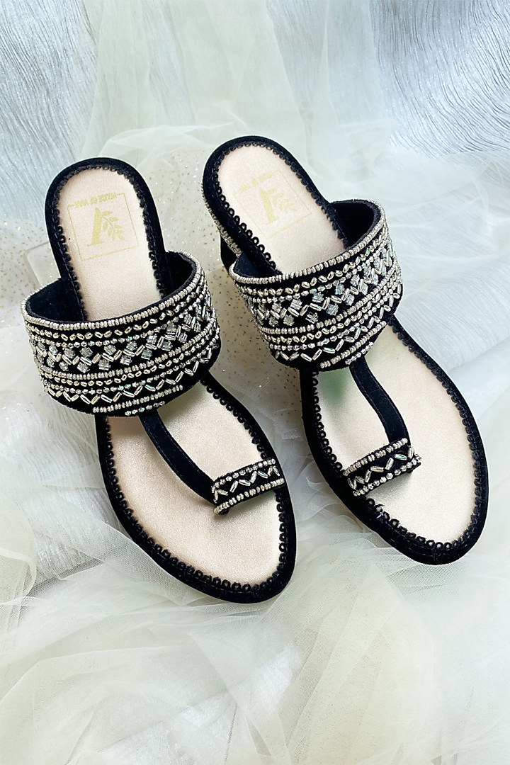 Black Embroidered Wedges by House of Vian