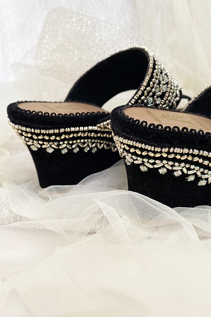 Black Embroidered Wedges by House of Vian at Pernia's Pop Up Shop