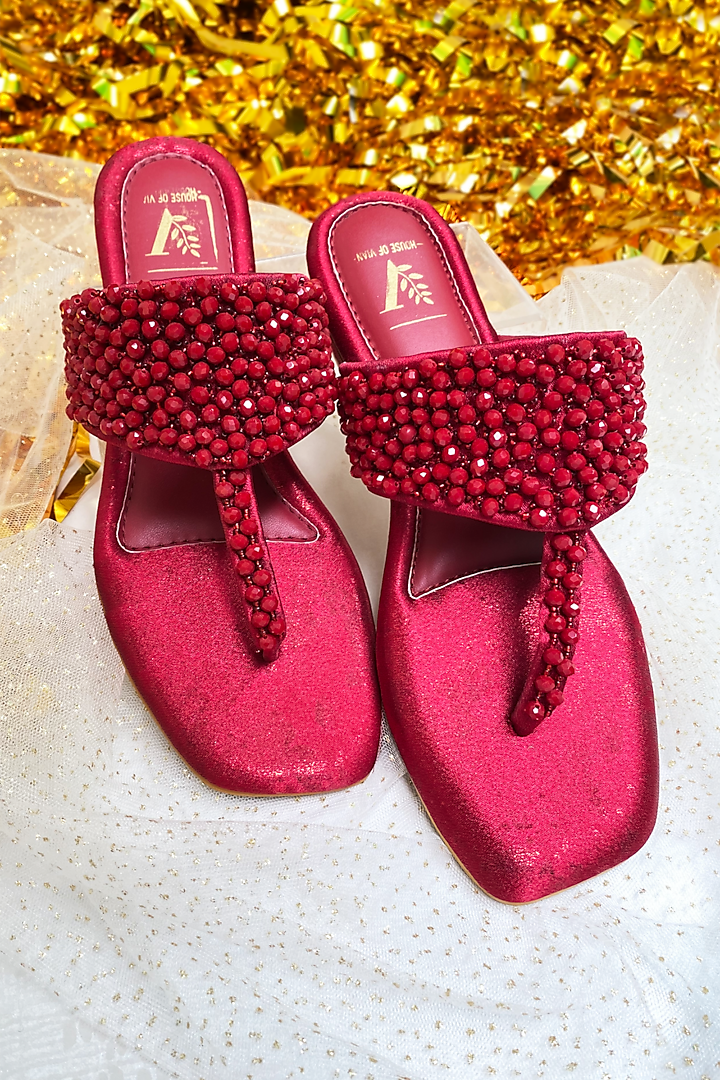 Red Embroidered Kolhapuris by House of Vian
