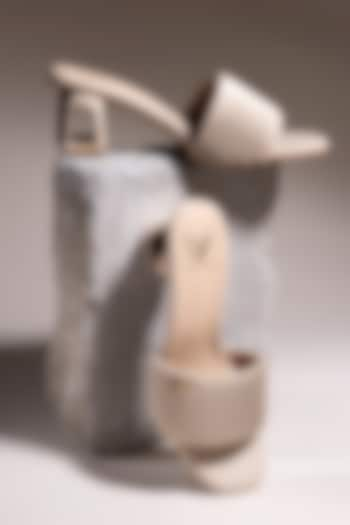 Beige Textured Leatherette Heels by House of Vian at Pernia's Pop Up Shop