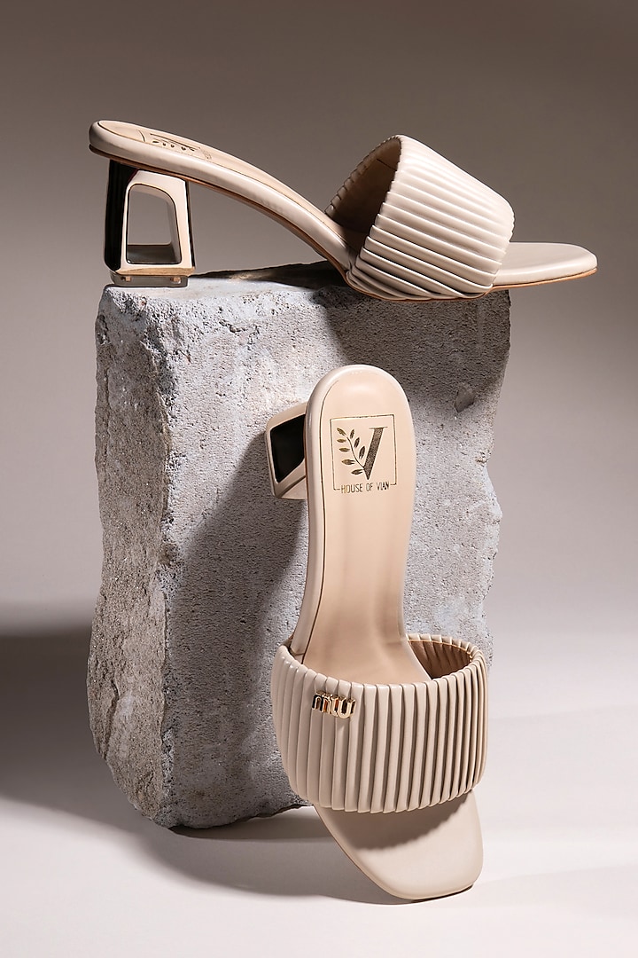 Beige Textured Leatherette Heels by House of Vian at Pernia's Pop Up Shop