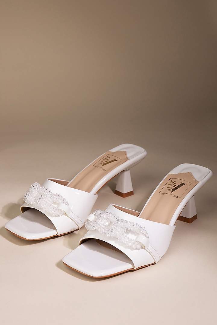 White Premium Leatherette Swarovski Embellished Heels by House of Vian