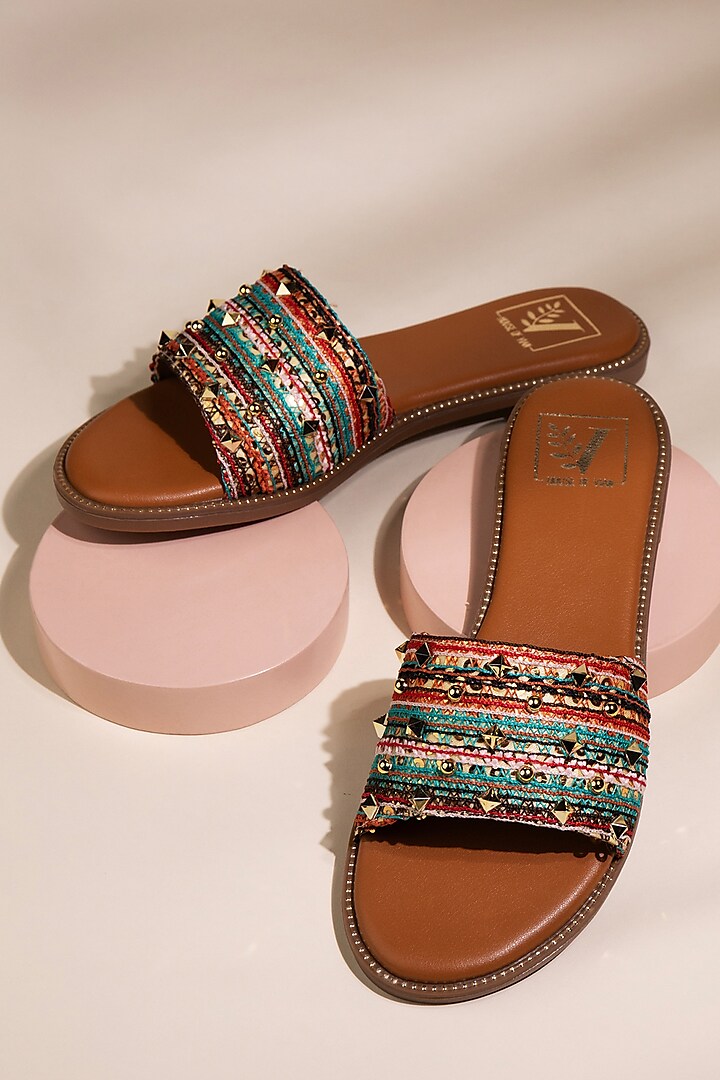 Multi-Colored Faux Leather Embroidered Flats by House of Vian at Pernia's Pop Up Shop